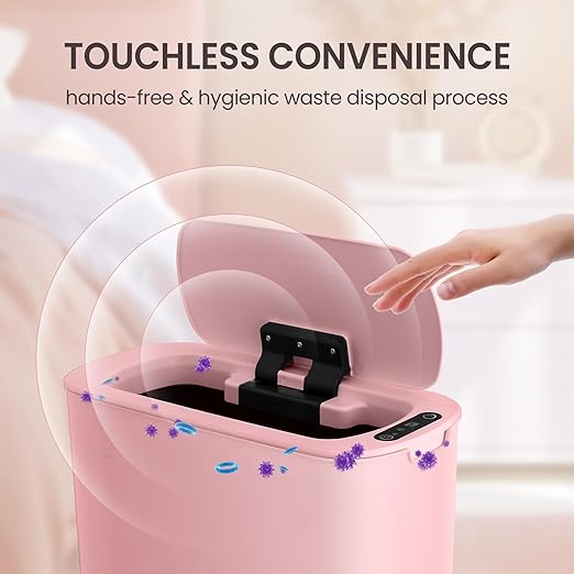 Cesun Motion Sensor Trash Can 5 Gallon Automatic Bathroom Garbage Can with Lid Touchless Smart Plastic Slim Wastebasket for Bathroom Office rv Bedroom Living Room Pink