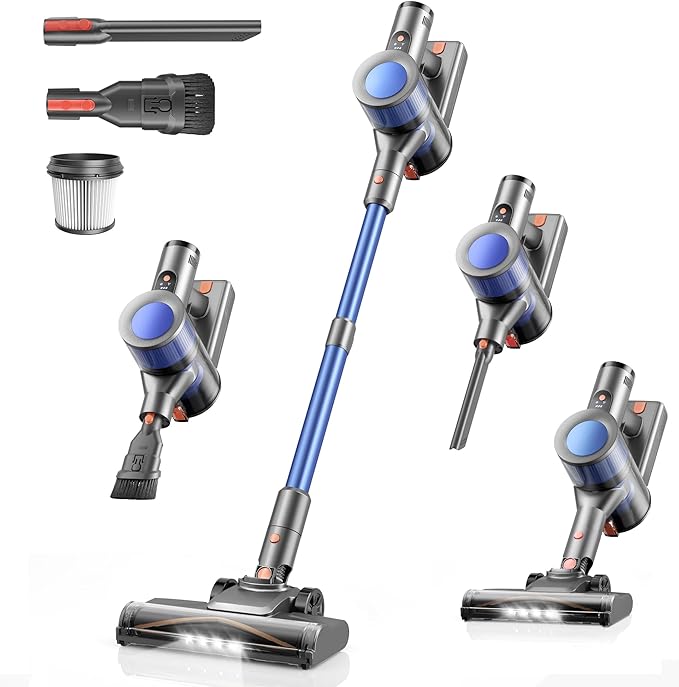 Dzaki Cordless Vacuum Cleaner Stick Vacuum with Smart LED Display 50KPA 55Mins Vacuum Cleaners for Home Powerful Suction Anti-Tangled Lightweight Rechargeable Vac for Pet Hair Carpet