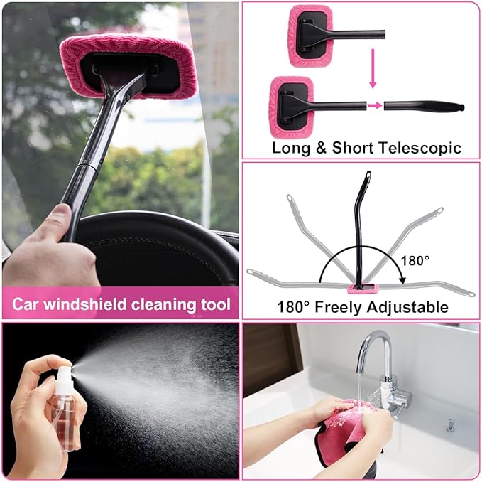 Viewsun Car Vacuum Cordless Rechargeable 8000PA High Power Handheld Vacuum Cleaner with 17PCS Car Cleaning Kit Pink Auto Accessories for Women Gift