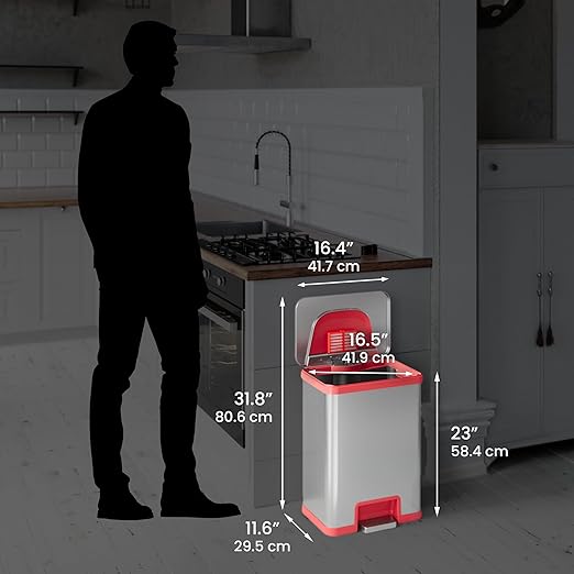 iTouchless AutoStep 13 Gallon Automatic Step Sensor Trash Can with Odor Control System Stainless Steel Kitchen Pedal Touchless Garbage Bin Powered by Batteries or AC Adapter (not Included)