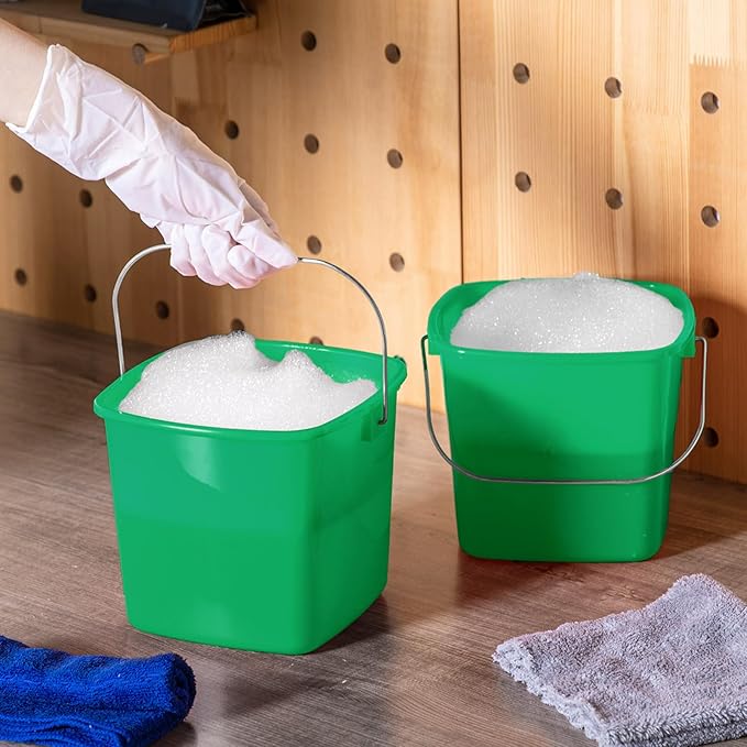 Zhehao 6 Pcs 3 Quart Bucket for Cleaning Small Sanitizer Bucket for Restaurant Square Plastic Pail with Handles for Home Offices Commercial Use Food Service(Dark Green)