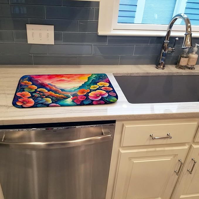 Caroline's Treasures DAC1410DDM Begonias in Color Dish Drying Mat Absorbent Dish Drying Mat Pad for Kitchen Counter Dish Drainer Mat for Countertop 14 x 21 Multicolor