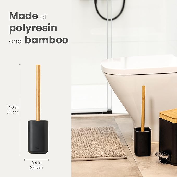 Vigar Zense Toilet Brush and Holder Set Toilet Bowl Brush with Polyresin Stone Holder Bathroom Sets for Bathroom Decor and Accessories Cool Black