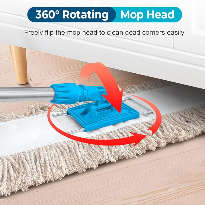 41” Commercial Dust Mop for Floor Cleaning Industrial Dry Mop with Heavy Duty Long Handle Large Cotton Reusable mop Head for Cleaning Office Garage Hardwood Warehouse Factory Mall