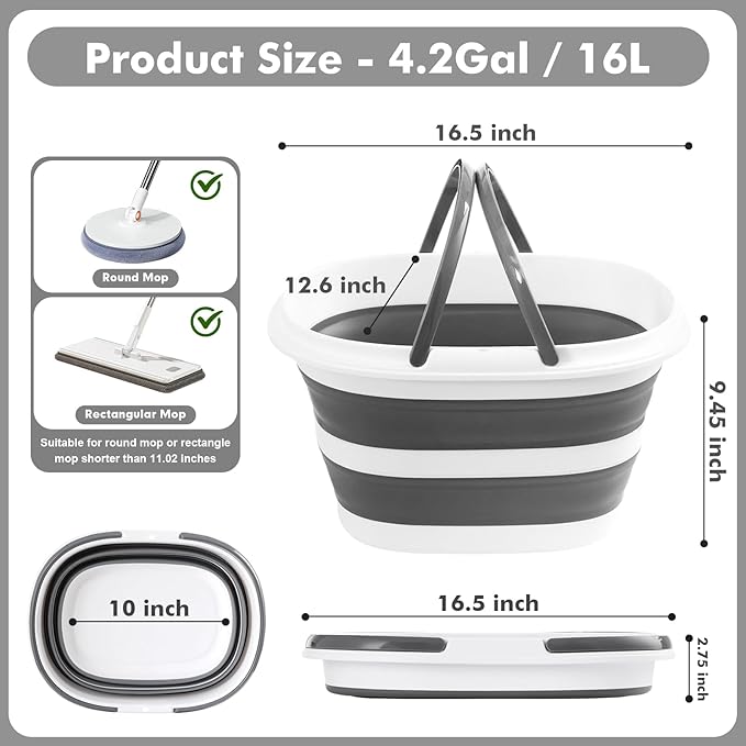2 Packs Collapsible Bucket with Handles 4.2 Gallon Foldable Laundry Basket Pop up Mop Bucket Heavy Duty Collapse Basket and Bucket Small Portable Organizer for Space-Saving Storage