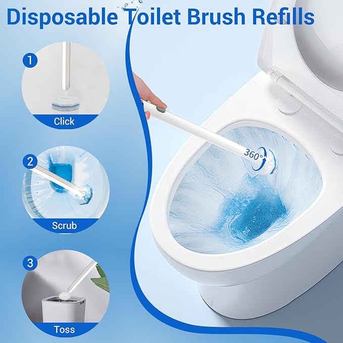 50 Counts Disposable Toilet Bowl Wand Refills 5X Cleaning Power Toilet Cleaner Refill Pads Deep Cleaning No Falling Apart Fresh Fragrance Compatible with Most Toilet Brushes