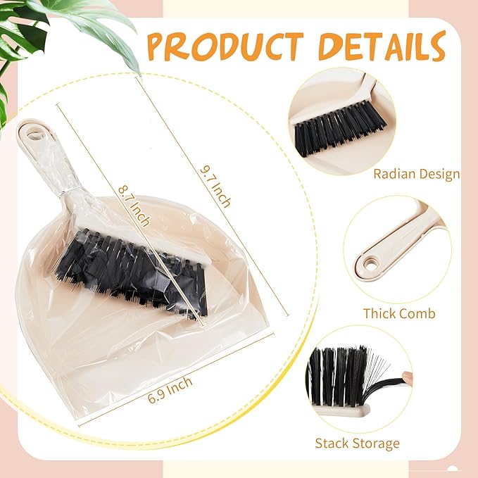 Sliner 18 Pack Mini Dustpan and Brush Set Plastic Dust Pans with Brush Small Broom and Dustpan Set Mini Broom Dust Pan for Home Office Kitchen Table Desktop Floor Cleaning Supplies(Blue PinkBeige)