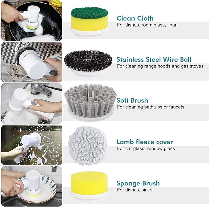 Electric Spin Scrubber - Shower ScrubberBathroom Scrubber Electricfor Cleaning Tub Floor Tile Window Sink Kitchen Cleaning with 6 Electric Cleaning Brush Head (6)