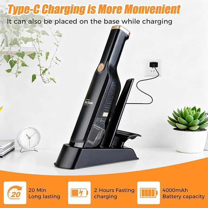 Handheld Vacuum CordlessDust Busters Cordless with Storage Dock15KPA High Power Portable Vacuum VordlessUSB Quick ChargeMini Vacuum with Multi-Nozzles &amp Washable FilterBlack