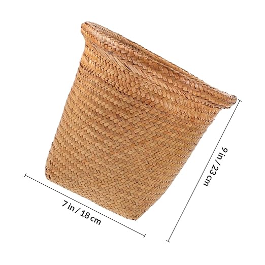 Straw Woven Wastebasket Medium Garbage Can for Office Home Bathroom Handwoven Rattan Trash Bin with Stylish Design for Paper Tissues and More Random Color