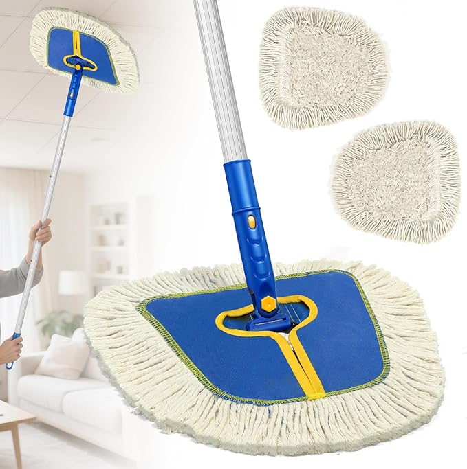 Commercial Dust Mop for Hardwood Floors Cleaning Heavy Duty Industrial Dry Mop with Wedge Cotton Mop Pads for Walls CleanerTileVinylLaminate Floor Duster Broom for Home and Business Use