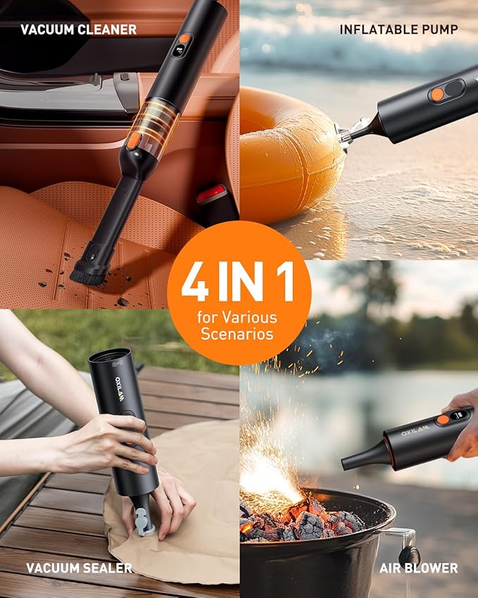OXILAM Car Vacuum Portable - Handheld Vacuum Cordless 14000PA High Power Blow &amp Suction 2 in 1 Up to 30 Mins Runtime Cordless Vacuum Cleaner for Home Car Office Gifts for Men &amp Women