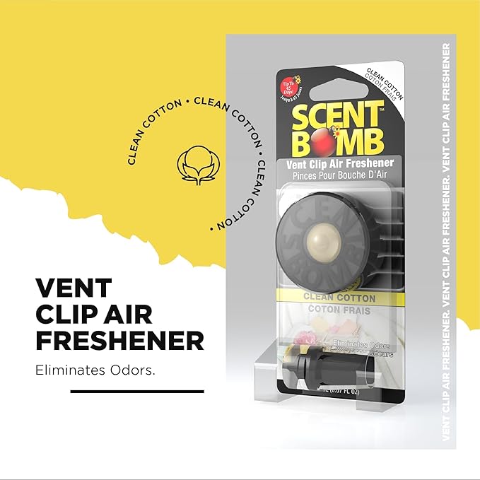 Scent Bomb Air Freshener Bundle - 1 oz &amp 8 oz Bottle Sprays Vent Clip Organic Cans Hanging Circle - Continuous Freshness &amp Long-Lasting Odor Eliminator for Car Home Bathroom - Clean Cotto