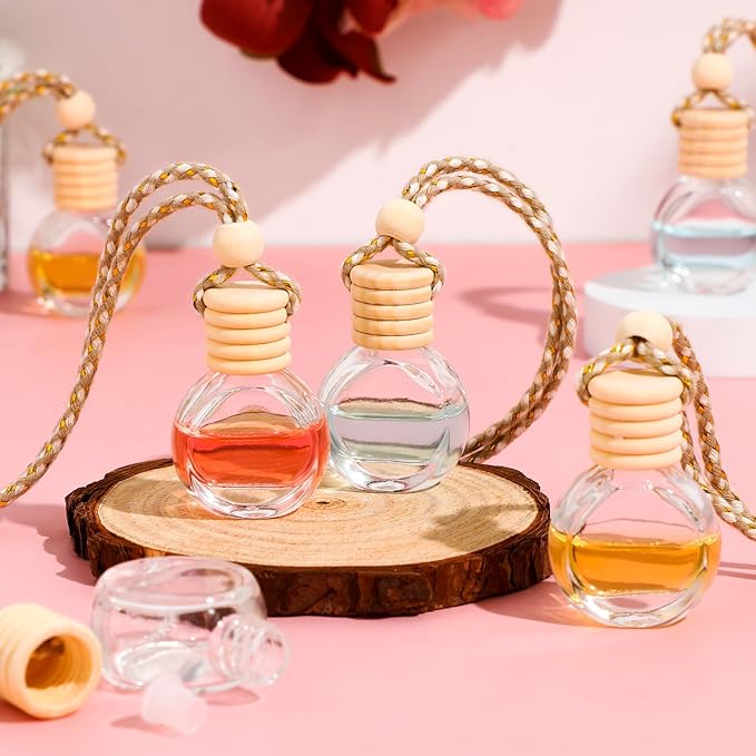 Inbagi 100 Pcs 10ml Car Hanging Perfume Bottle Car Air Freshener Empty Glass Diffuser Bottles Hanging Fragrance Perfume Pendant Refillable Aromatherapy Essential Oils Bottle Auto Ornaments Decor