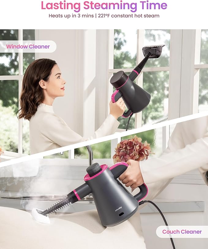 Schenley Portable Handheld Steam Cleaner High-Pressure Design with Versatile Multi-Surface Accessories Ideal for Upholstery Stove Tiles Grout and Auto Cleaning
