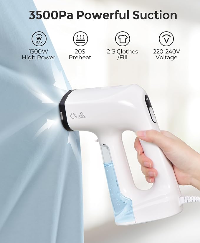 LyriFine Vacuum Steamer for Clothes 3500Pa Suction Clothes Steamer Handheld 2-in-1 Steamer&ampIron Garment Steamer 3 Modes&amp 360° Leak-proof Technology Fabric Steamer for Wrinkle Removal (for 1