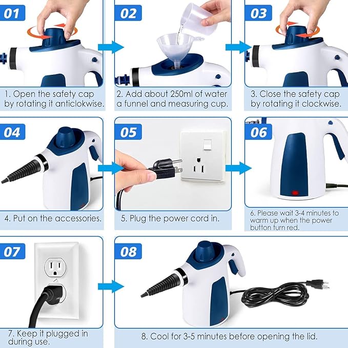 Handheld Pressurized Steam Cleaner Multi-Surface All Natural Steamer for Cleaning Portable Upholstery Steamer Cleaner with 9-Piece Accessories for Kitchen Bathroom Windows Car Seat Sofa Floor