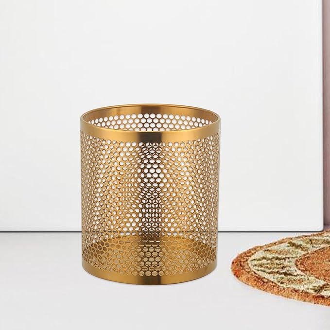 Stainless Steel Trash Can Trash Bin Large Capacity Waste Bin Sturdy Mesh Wastebasket Garbage Container for Kitchen Bedroom Gold