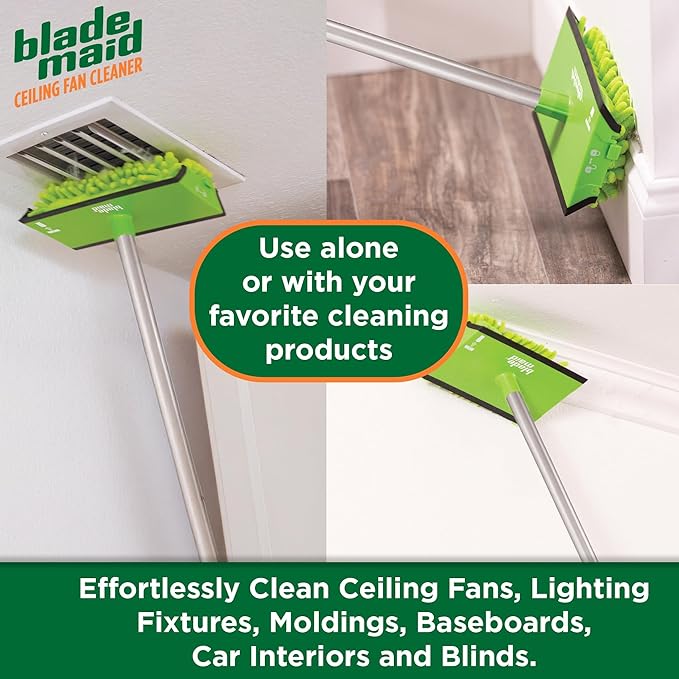 Blade Maid Ceiling Fan Blade Cleaner &amp Duster | Extendable Pole for High Ceilings Moldings Blinds Walls &amp Cars Corner Cleaning Tool with Reusable Microfiber Pads | Size 3 feet (Pack of 1)