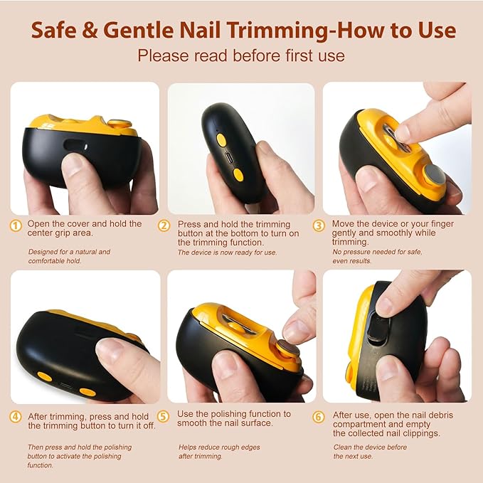 Electric Nail Clipper 2 in 1 Nail Care Tool with Filing Function Safe &amp Gentle Nail Trimmer with LED Light Quiet and Effortless Rechargeable for Adults &amp Seniors(Black)