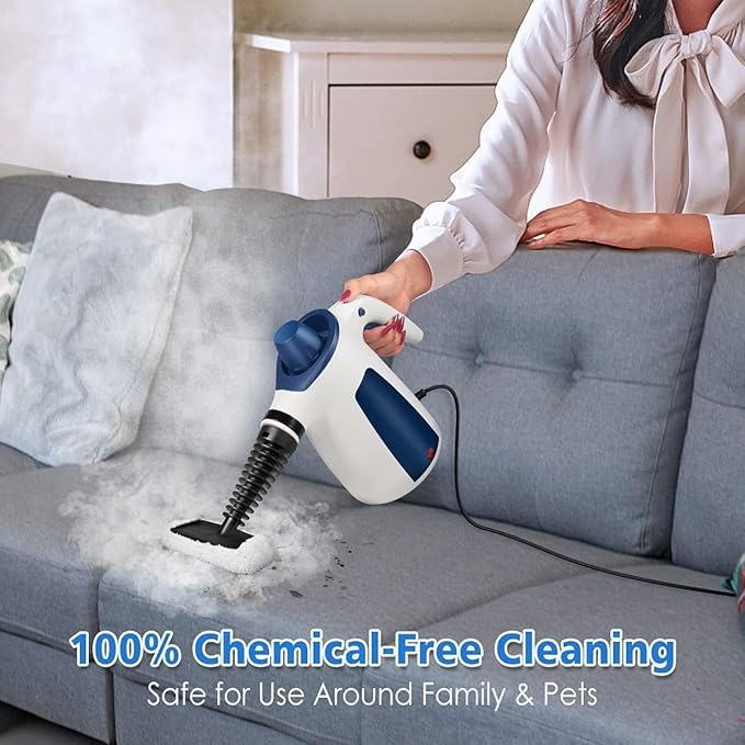 Handheld Pressurized Steam Cleaner with 9 PCS Accessories Multi-Surface Steamer for Cleaning with Safety Lock 350ML Large Water Tank Upholstery Grout Steam Cleaner for Home Car and Furniture