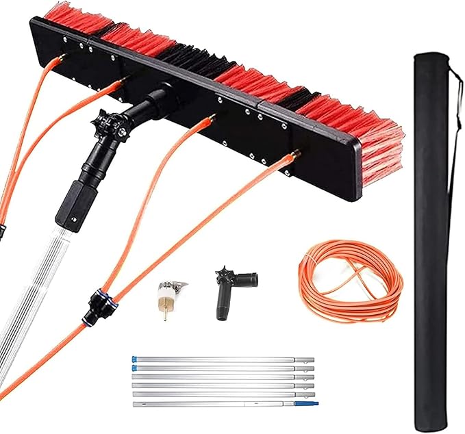 Window Cleaning Pole Water-Fed Telescopic Brush Extendable Cleaning Conservatory Roof Cleaning Window Cleaner Kit for Photovoltaic Panel Cleaning Trucks(50cm Brush Head5M)