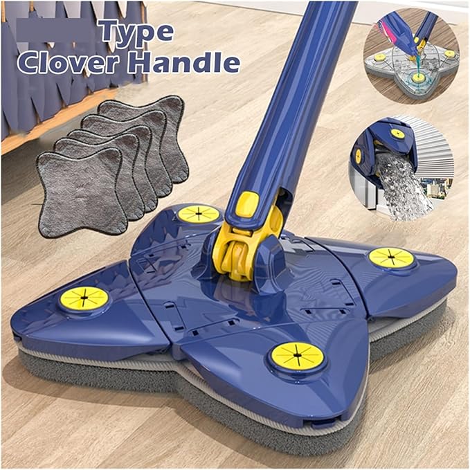 Cleaning Squeeze Mop 360° Rotatable Adjustable Floor Window Glass Home Ceiling Dusting Self-draining Brush Tool(Kit 6pcs Cloth)