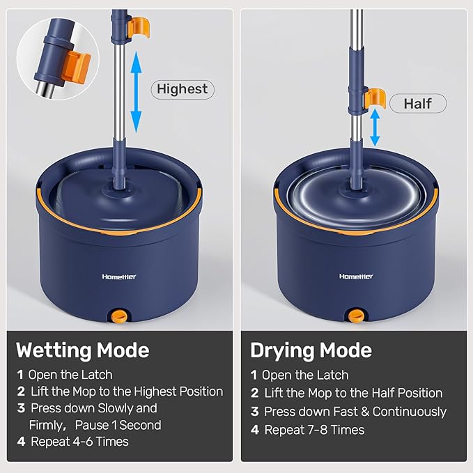 Spin Mop and Bucket Set Mop Bucket with Separate Dirty Water System Deep-Cleaning Mops for Floors/Wall Versatile Mops with 6 Microfiber Mop Pads