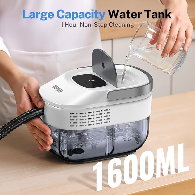 ODSD Steam Cleaner for Home &amp Car 3-Level Adjustable Steamer for Cleaning 15s Heat-Up &amp 1.6L Large Tank Handheld Steam Cleaner for Car Detailing Home Tile Grout Furniture with 15pcs Acc