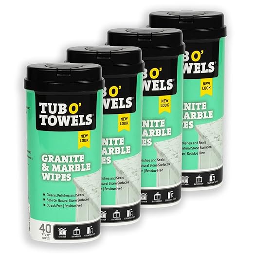 Tub O' Towels Granite &amp Marble Cleaning Wipes 7 X 8 40-Count Wipes 4-Pack