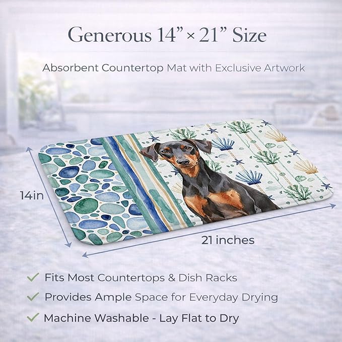 Caroline's Treasures German Pinscher Coastal Sea Glass Dish Drying Mat Absorbent Dish Drying Mat Pad for Kitchen Counter Dish Drainer Mat for Countertop 14 x 21 Multicolor