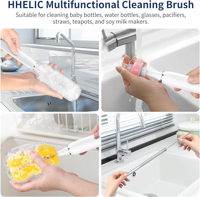Electric Baby Bottle Brush Set with Rechargeable Electric Bottle Brush Cleaner and Silicone Bottle Brushes and Straw Brush CleanerWaterproof Travel Bottle BrushMagnetic Suction Charging 1800mAh