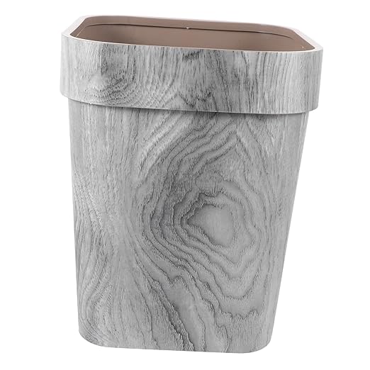 Retro Wood Grain Trash Can PP Construction Wastebasket for Bedroom Kitchen Living Thickened Square Large Garbage Bin with Smooth Surface Decorative and Practical Home Office Hotel