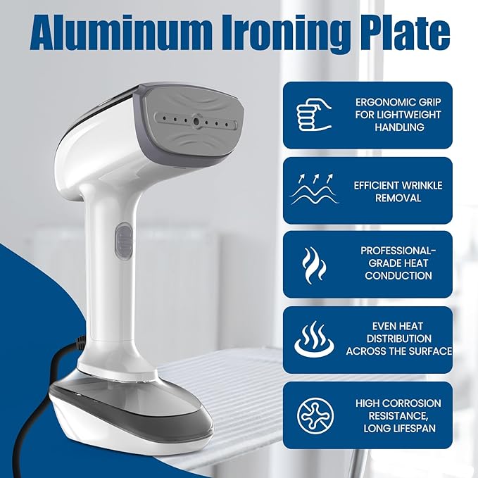 Powerful Handheld Fabric Steamer - 1800W with Fast Ceramic Heat-Up Plate 2-in-1 Ironing &amp Wrinkle Remover Steam Nozzle Lint Brush - White for US 120V Only