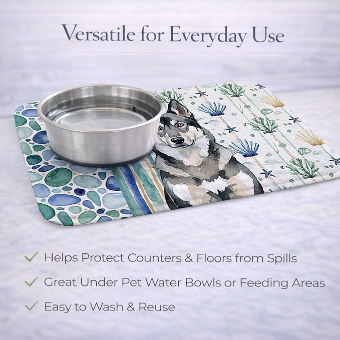 Caroline's Treasures Norwegian Elkhound Coastal Sea Glass Dish Drying Mat Absorbent Dish Drying Mat Pad for Kitchen Counter Dish Drainer Mat for Countertop 14 x 21 Multicolor
