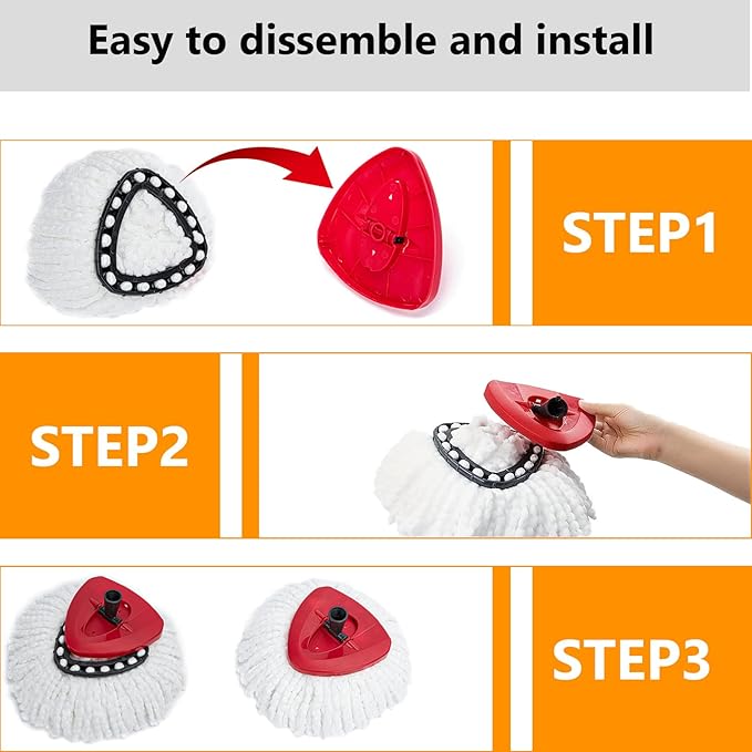 12Pack Spin Mop Replacement Heads100% Microfiber Mop Head Replacement Compatible with Triangle Spin Mop 360 Degree Spin Mop Refill for Easy House Cleaning Floor Mopping