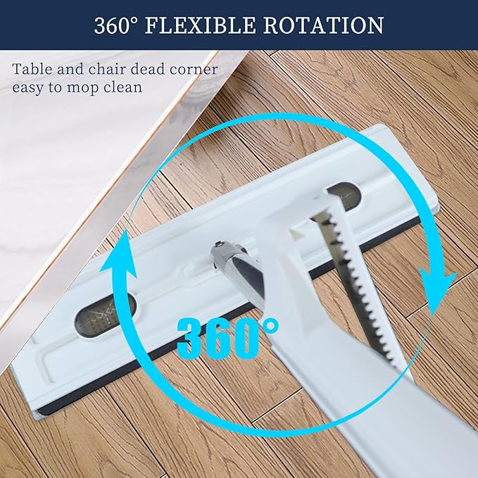 Professional Floor Mop with 360° Rotating Head 51-Inch Stainless Steel Handle White 6 Microfiber Pads 42x12cm Head for All Hard Surfaces (White)