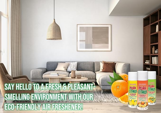 Pure Citrus Non-Aerosol Air Freshener Spray 4 oz (Orange Lemon &amp Citrus Blend) 2 Packs Each Bundled with 1 Pack DU-MOST Walnut Hand Scrub Travel Size 4 oz