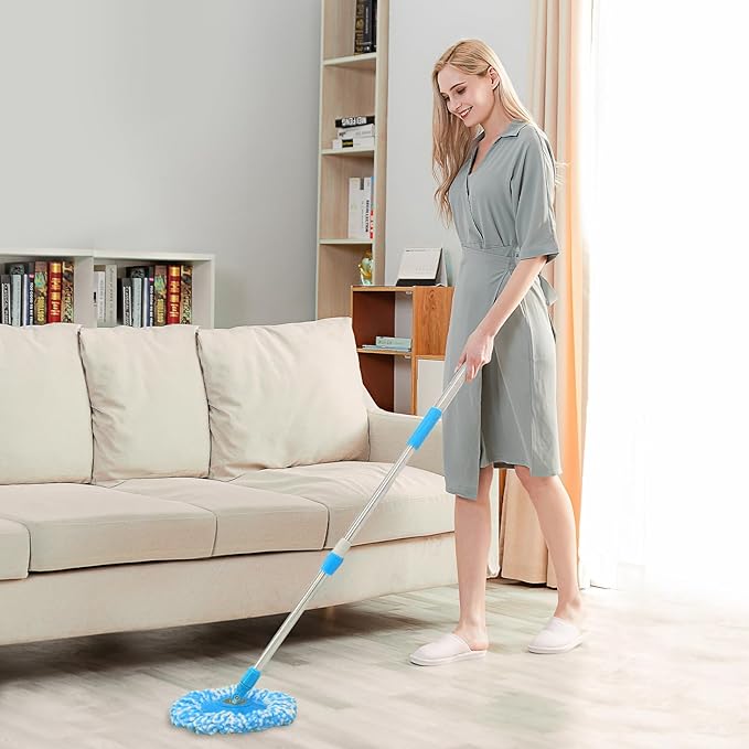 Spin Mop Replacement Handle 47.6-inch 360 Degrees Rotating Telescopic Replacement Mop Stick with a Robust Stainless Steel Disc for Spin Mop Bucket Cleaning System (Stainless Steel DiscBlue)