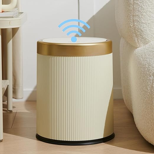 URALFA 3.7 Gallon Motion Sensor Bathroom Trash Can with LidAutomatic Waterproof Touchless Garbage Can Smart Plastic Trash Bins Suitable for Toilet Office Bedroom Kitchen (Cream White)