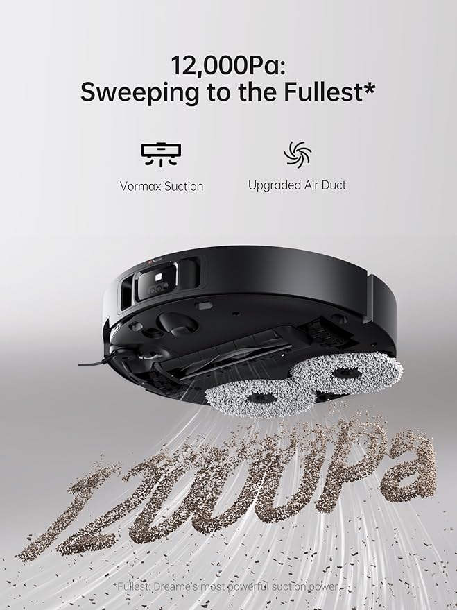 DREAME X40 Ultra Robotic Vacuum with Removable &amp Liftable Mop 12000Pa Suction Side Brush Extensive Cleaning 158°F Mop &amp Washboard Self Cleaning Auto-Empty Auto Refill liftable Brushes
