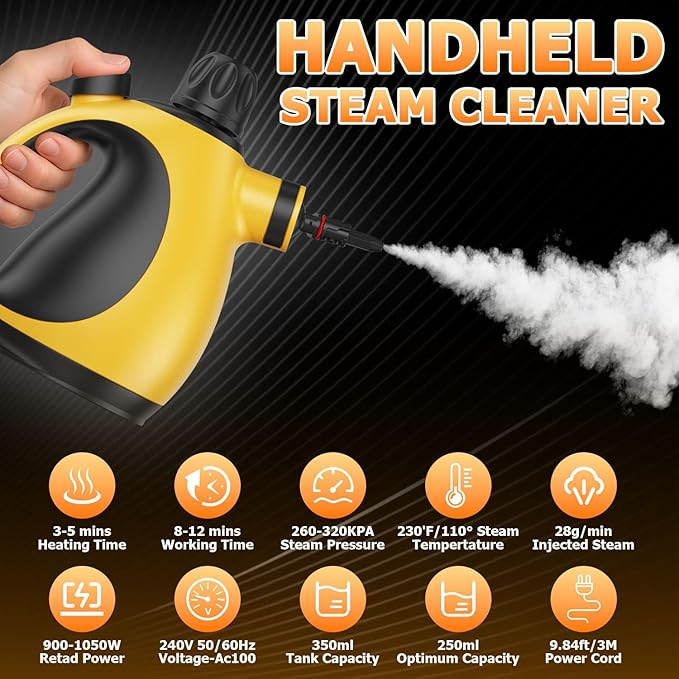 Handheld Steam Cleaner - High Pressure Steam Cleaner for Home Multi-Functional Cleaning Tools for Kitchen Bathroom Couch Car. Portable Steamer Makes Housework Easier