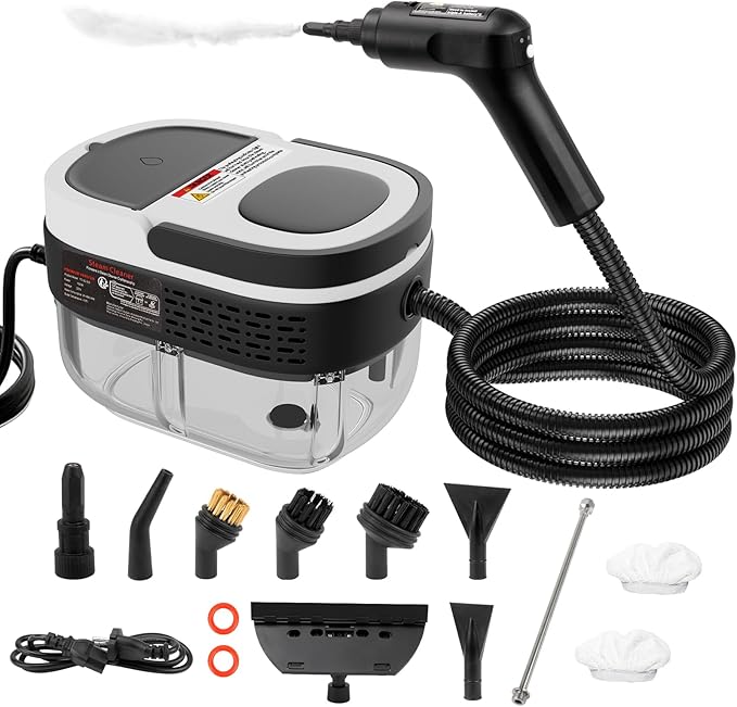 Steam Cleaner - 3-Level Adjustable Handle 15s Heat-Up - Steamer for Cleaning with 10pcs Accessories - Portable Steam Cleaner for Home for Car Dirt Grease Grout Tile Floor Couch Furniture-White