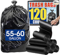 120 Count 55-60 Gallon Trash Bags Tear-Free Large Black Garbage Bags for Kitchen Office Outdoor Commercial Use Lawn and Leaf Bags Lightweight 17 Micron Design for Daily Dry Waste