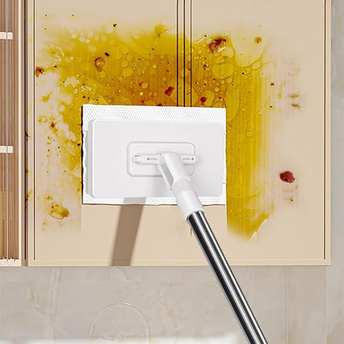2 Set Disposables Dust Mops with 8 Reusable Cloths 100x16x8.5cm Automatic Fabric Clamp Lazy Mop 360° Rotatable Detachable Press Flat Mop Portable Face Towel/Wipes Cleaner for Floor Bathroom Kitchen