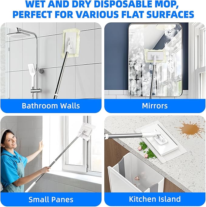 Snap Grip Mini Mop Touch Free Press Grip Removable Polvo Mini Lazy Dust Mop and Sweeping Mop for Wet and Dry Disposable Pads Multi-Surface Floor Cleaning (5 Sheets Included)