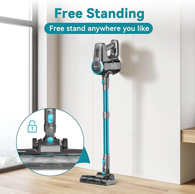 DEVOAC N300 Cordless Vacuum Cleaner 6 in 1 Lightweight Stick Vacuum 2200mAh Battery Up to 40mins Runtime Powerful Handheld Vacuum for Hard Floor Rug Pet Hair Home Dorm (Waterfall)