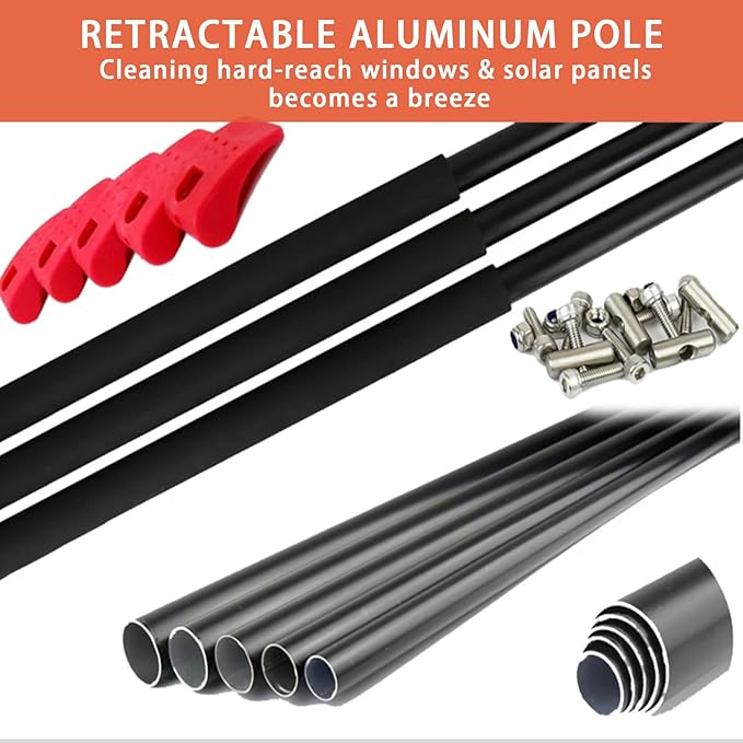 12-36FT Water Fed Pole Kit Solar Panel Cleaning Brush &amp Pole Height Adjustable Window Glass Cleaner with 180° Rotating Brush &amp 20M Hose Kit for Household &amp Outdoor(Size:12FT)
