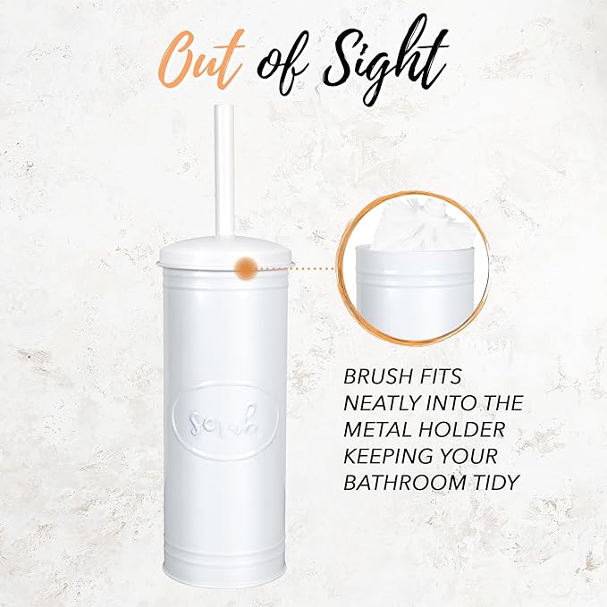 Autumn Alley Rustic Farmhouse White Bathroom Trash Can and Toilet Brush Set – Bathroom Accessories for Modern Farmhouse Charm White Trash Can with Toilet Brush and Holder 2 Gal. Capacity