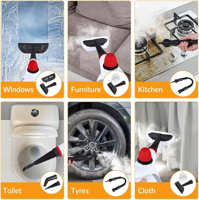 Handheld Pressurized Steam Cleaner with 12 pcs Accessories Portable Steamer for Cleaning Steam Cleaner for Home Use Steamer for Cleaning Car Furniture Floor Upholstery Grout and Tile Red
